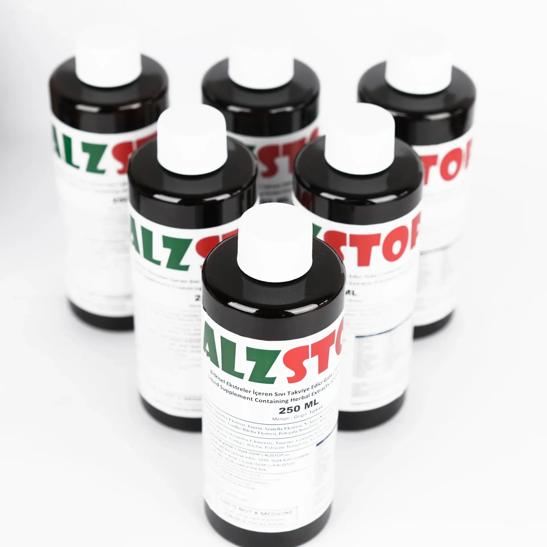 Bir koli = 6 adet 250 ml pet şişe (toplam 1.500 ml ALZSTOP® sıvı solüsyon)